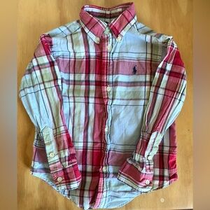 Ralph Lauren Red Plaid Cotton Kids Oxford Shirt 3T